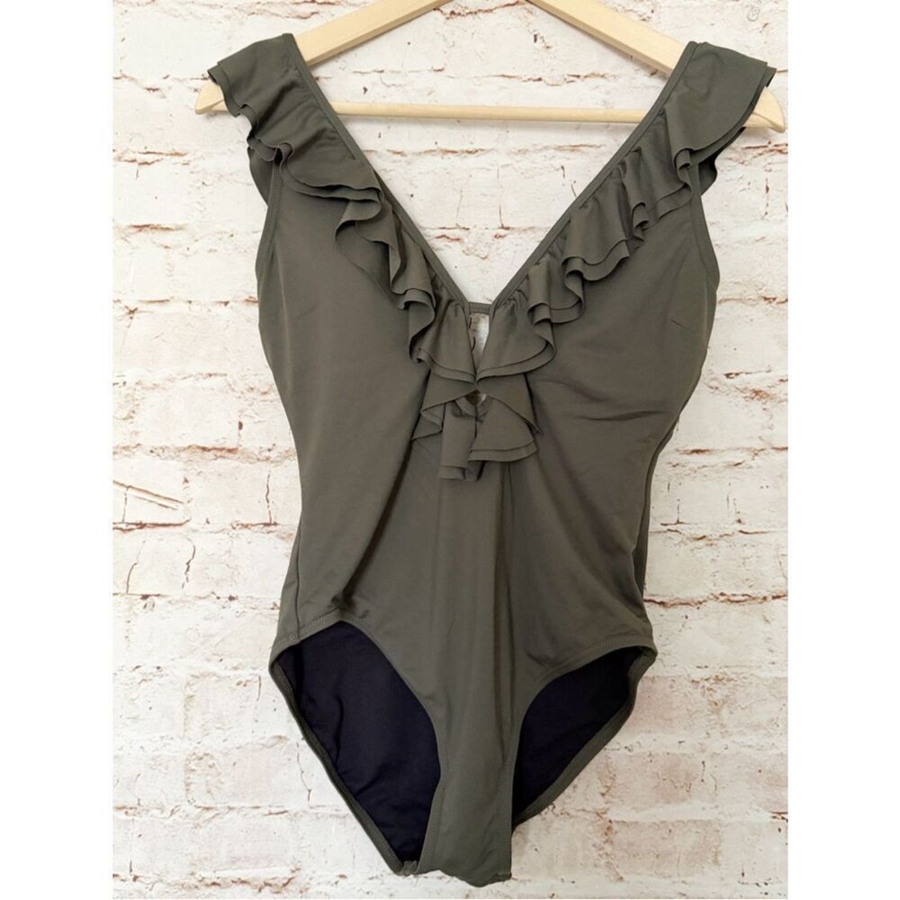 Michael Kors ruffle plunge one piece swimsuit